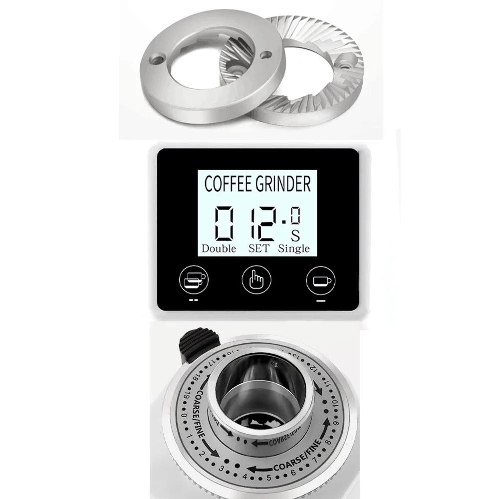 ITOP 60mm Flat Burr Coffee Grinder Touch Screen Timing 500g Hopper Aluminum Alloy Housing Commercial Household Espresso Machine