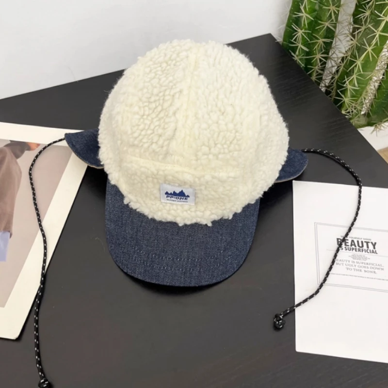 2025 جديد الدنيم تقسم الحملان الصوف تحلق قبعة للرجال والنساء الخريف والشتاء في الهواء الطلق الدافئة سدادات حماية الأذن الدانتيل متابعة منفذها القبعات #5