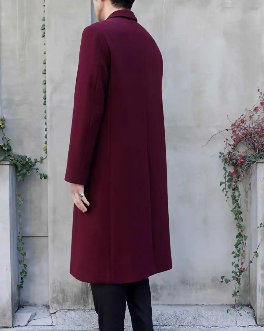 Burdundy – pardessus en laine Tweed pour hommes, vestes longues à Double boutonnage, une pièce personnalisée