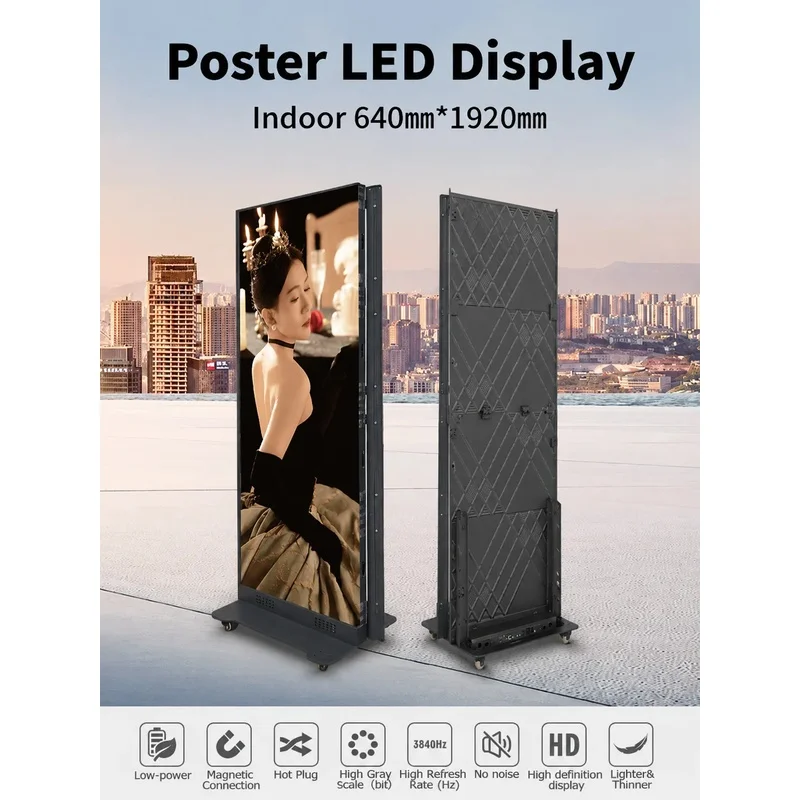 custom.Indoor P1.86 High-definition billboard folding poster with a mirrored LED Display Screen WIFI Mobile digital signa