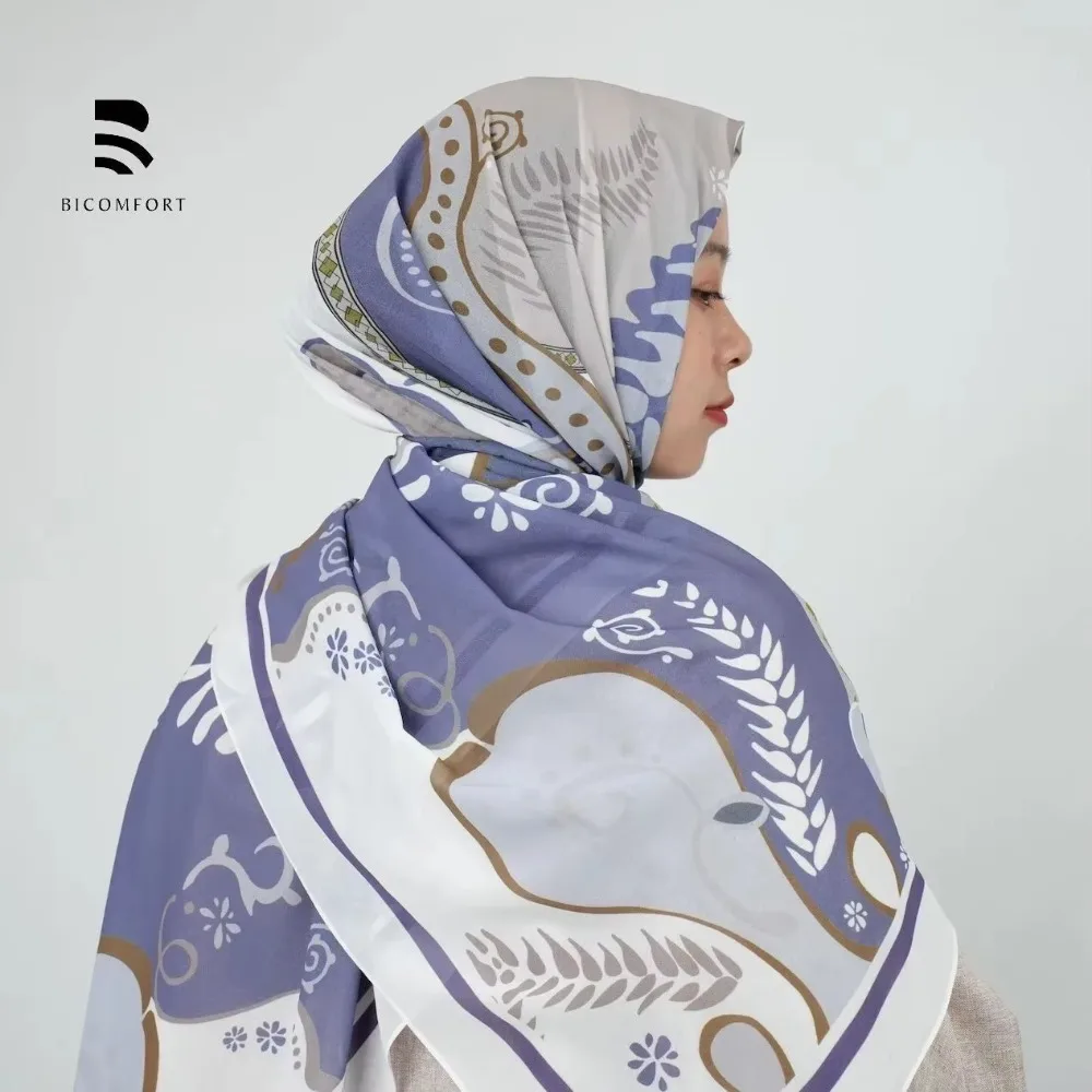 Dopamine-Elegant Chiffon Print Hijab for Women Turban Wave Print Head Scarf Headwraps for Islamic Clothing Muslim Abaya 70*175cm