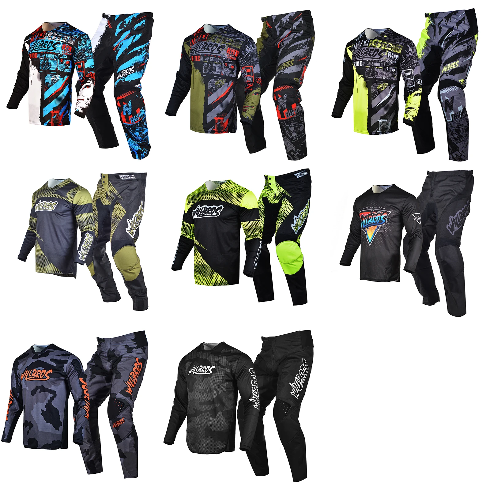 MX Combo BMX Bike Gear Set Motocross Racing Jersey Pants Willbros Enduro Outfit Moto Suit Motorcycle Cycling Offroad Kits Men