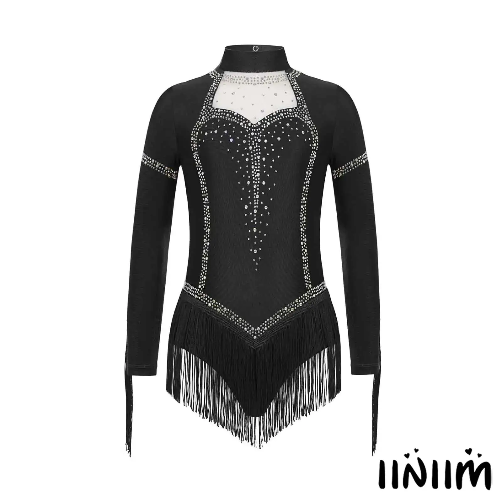 

Girls Elegant Ballet Dance Practice Wear with Rhinestone Details And Mock Neck Design Lyrical Ballet Leotard Ballet Dancewear