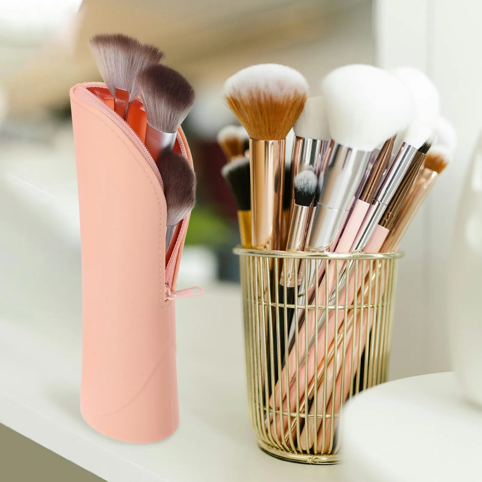 부드러운 실리콘 메이크업 브러쉬 정리 가방, 세로형 수납, 브러쉬, 펜, 아이라이너 보관 가능, 변형 방지, 여행 필수품