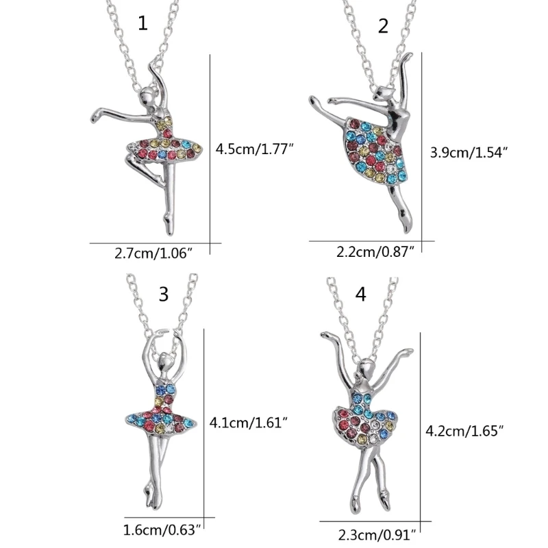 Ballet Dancer Pendant Necklace Crystal Charm Neckchain Adjustable Clavicle Chain for Dance Performances and Daily Wear Dropship