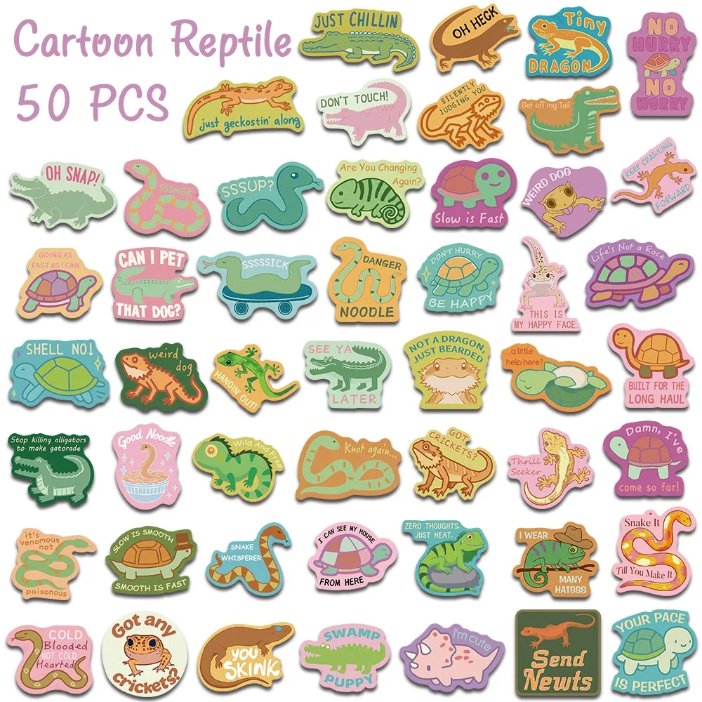 Picture 5: 50pcs Cartoon Reptile Stickers Kawaii Cute Animals Decals For Laptop Scrapbook Backpack Envelope Magazine DIY Graffiti Stickers