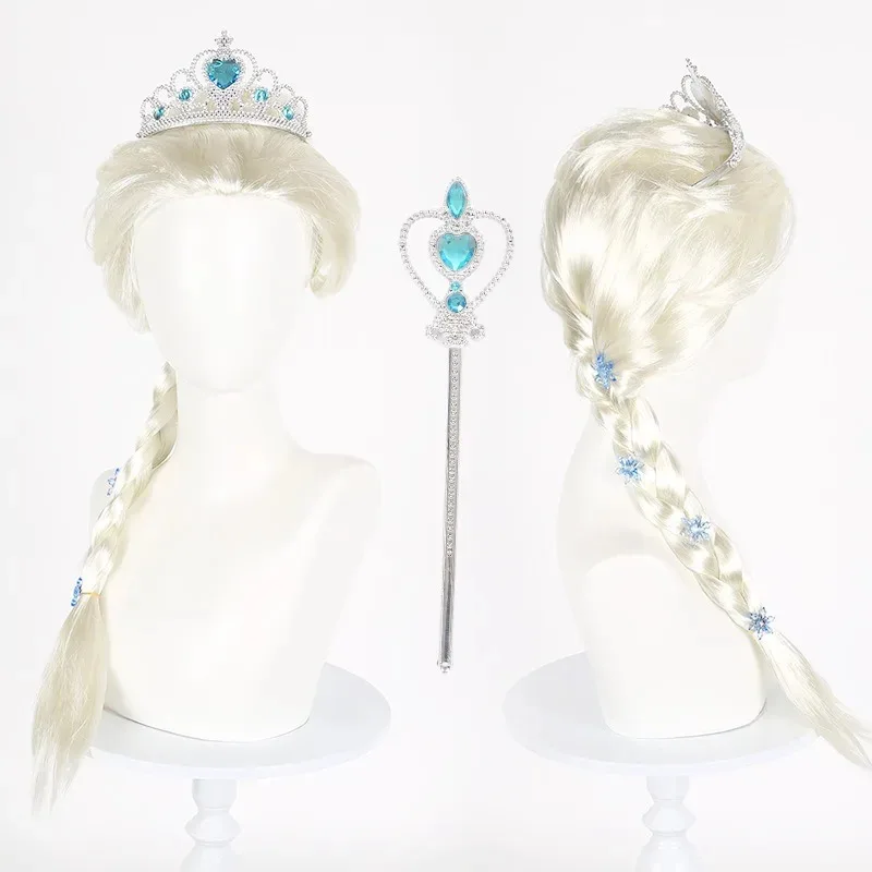 

qq28LQPrincess Elsa Cosplay Ponytail Braided Synthetic Long Braids Anime Coser Cute Girl High Quality Wig Halloween Part