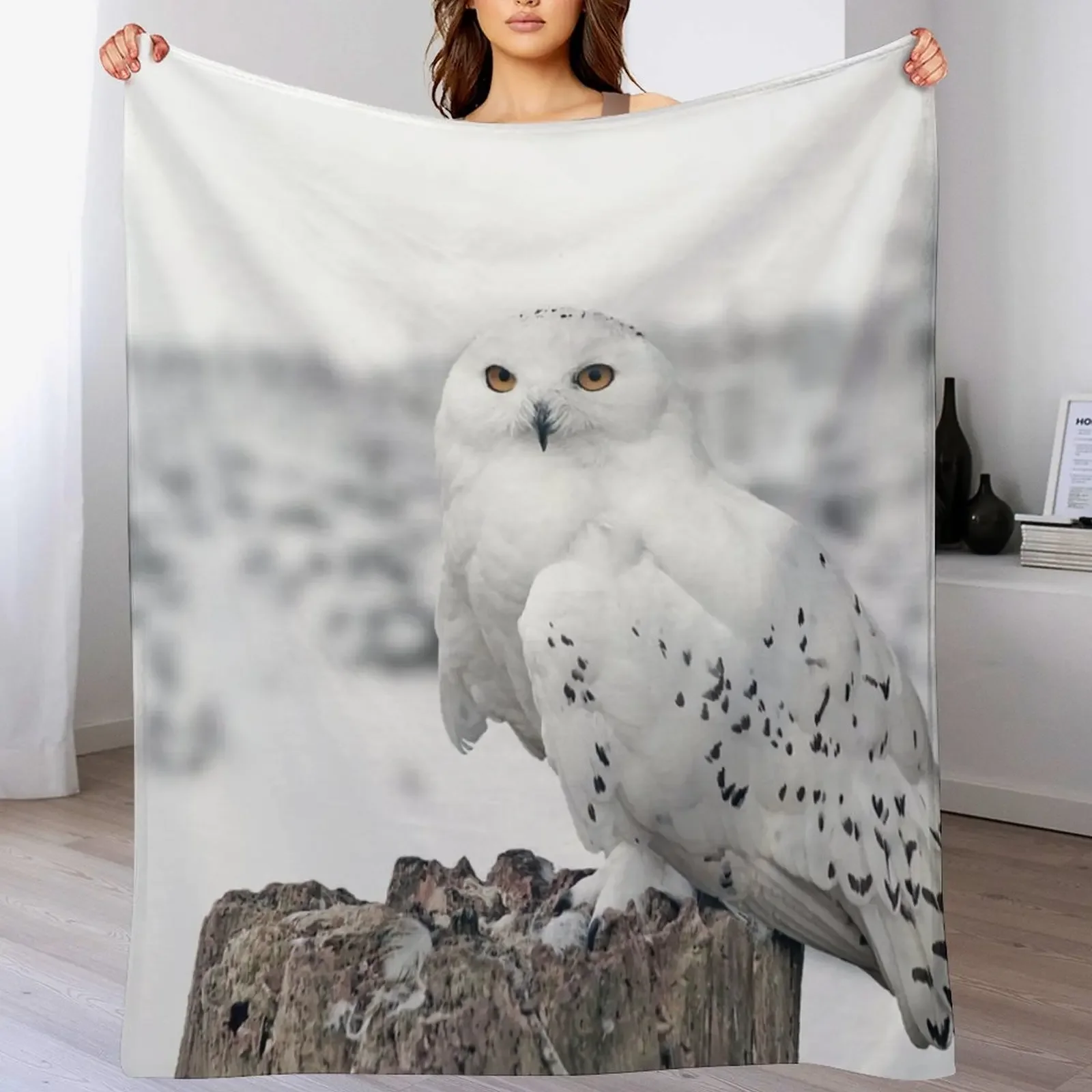 owl in the snow Throw Blanket Men's Soft Warm Throw Blanket for Couch