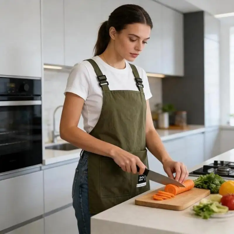 Modische Küchenschürze mit Trägern, schmutzabweisend, für Catering, zum Kochen zu Hause, für Kaffeehäuser und Baristas – Detail 8
