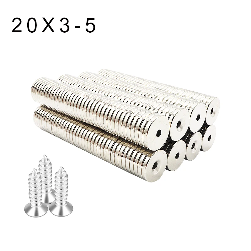 10/20/30Pcs 20x3 구멍 5mm N38 NdFeB 카운터 싱크 라운드 자석 슈퍼 강력한 강력한 영구 자석 imane 디스크 M5 나사