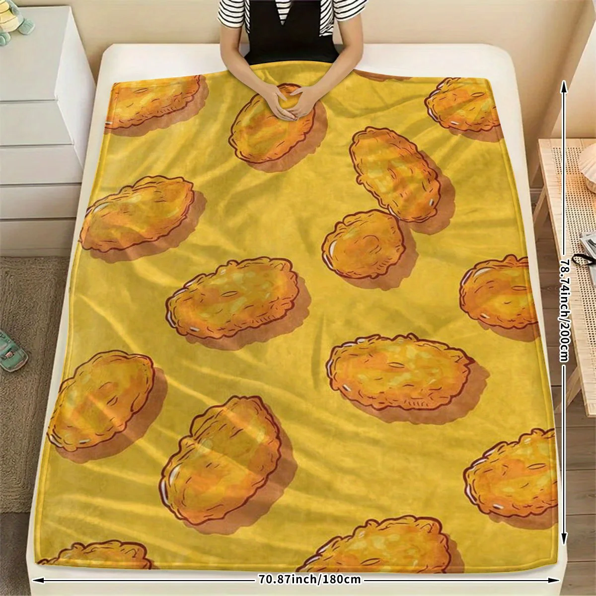 Soft And Comfortable Digital Printed Blanket Featuring Fun Chicken Nuggets, Suitable for Use on Sofas, Beds, Living Rooms, As a