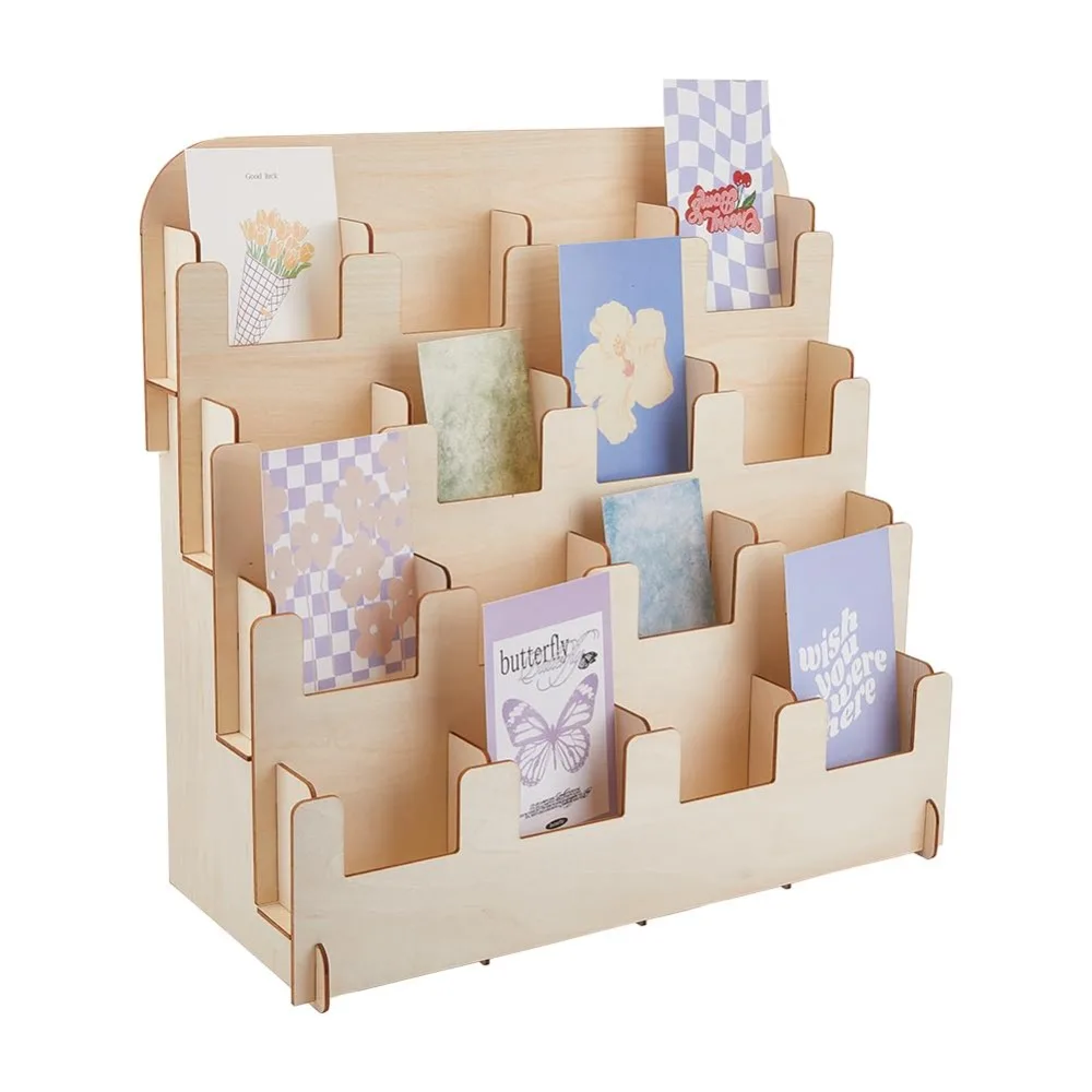 

Sticker Display Stand 4-Tier 16-Slot 14.17x15.74inch Wooden Display Riser Stands Counter Retail Display Rack Postcard making kit