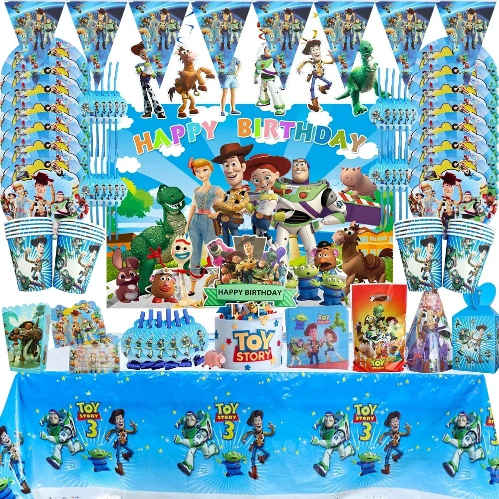 MINISO Toy Story Birthday Party Balloons Banner Background Decoration Disposable Tableware Cup Plate Set Baby Shower Supplies