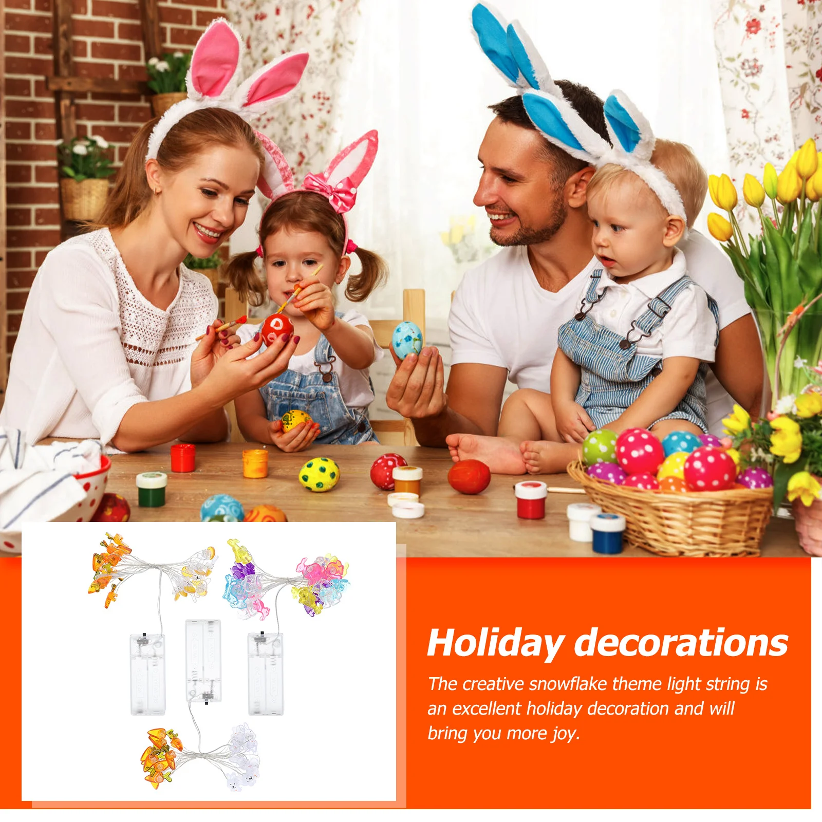 

3Pcs LED Easter Carrot Bunny Egg String Lights Operated Copper Wire Indoor Outdoor Party Holiday Decoration