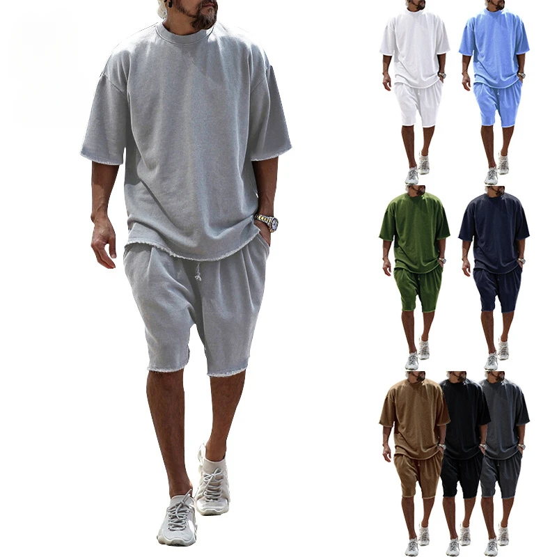 

Tracksuit Men T-shirts Shorts Leisure Loose and Comfortable Trend Europe and America T-shirt T-shirt Summer Shorts Two-piece Set