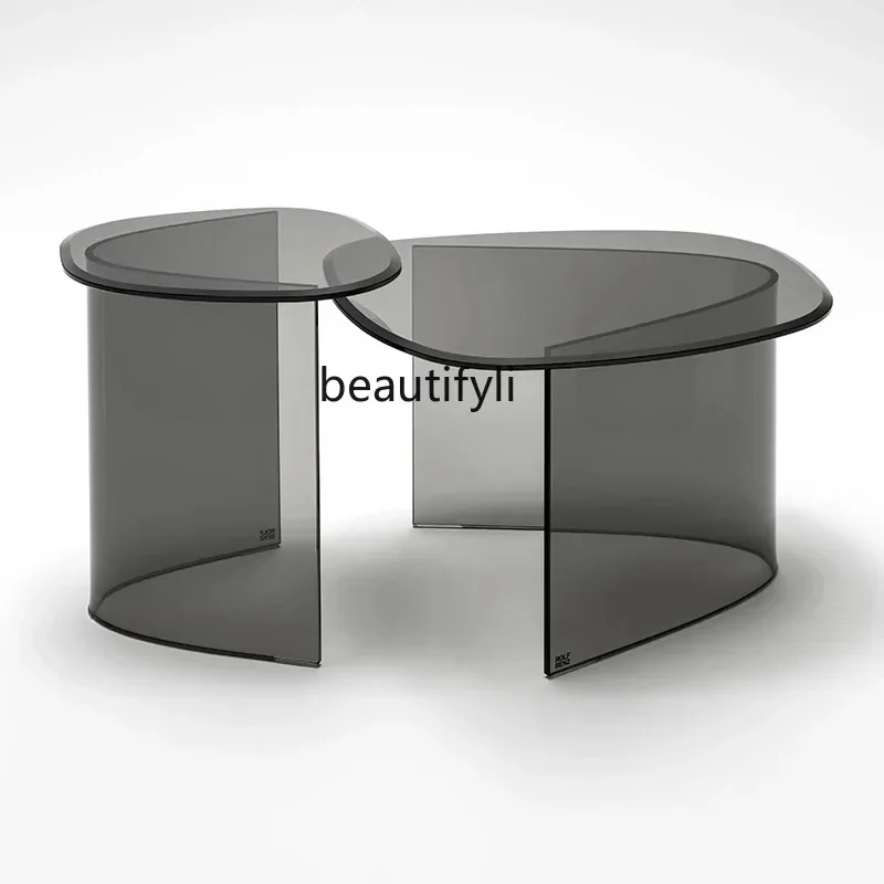 Italian minimalist glass coffee table combination designer simple side table special-shaped home living room