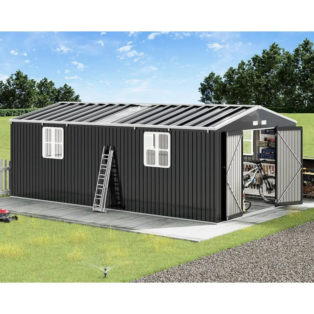 

Металлический уличный сарай 12x20x7.2 фута с 2 прозрачными панелями, распашными дверями, окнами и вентиляционными отверстиями для заднего двора или мастерской