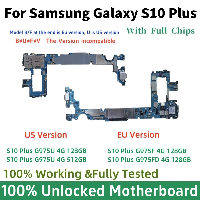 Fully Tested Motherboard with Full Chips for Samsung Galaxy S10 Plus G975U G975F G975FD Unlocked Logic Board Mainboard