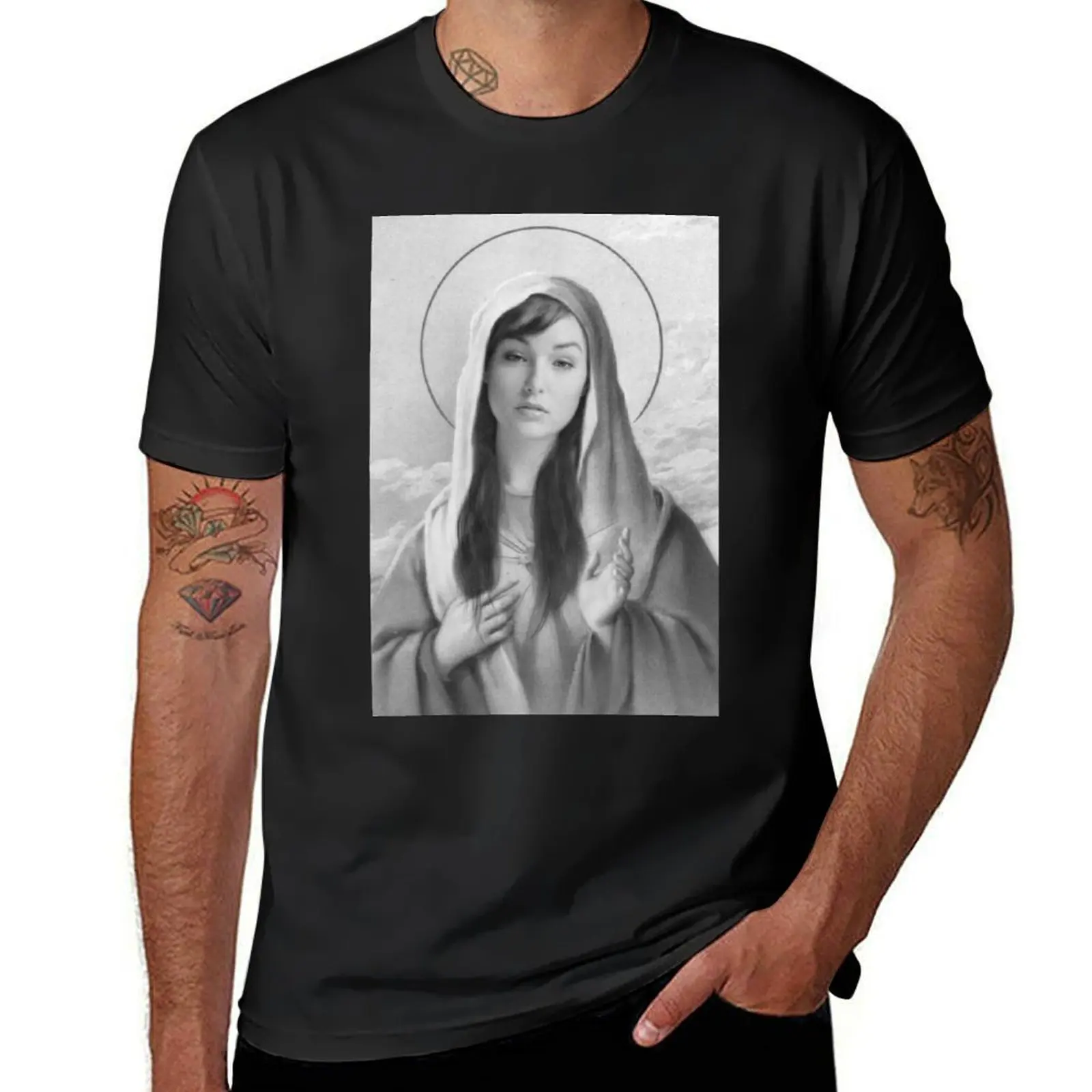 Virgin Mary Sasha Grey Black and White T-Shirt funnys tees blanks Blouse mens graphic t-shirts anime