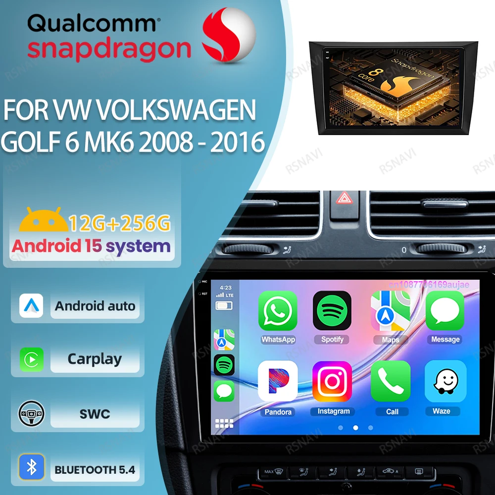 

Автомобильный радиоприемник Android 15 для VW Volkswagen Golf 6 MK6 2008-2016 5G WIFI QLED Qualcomm Мультимедийная GPS-навигация DVD Стерео DSP BT