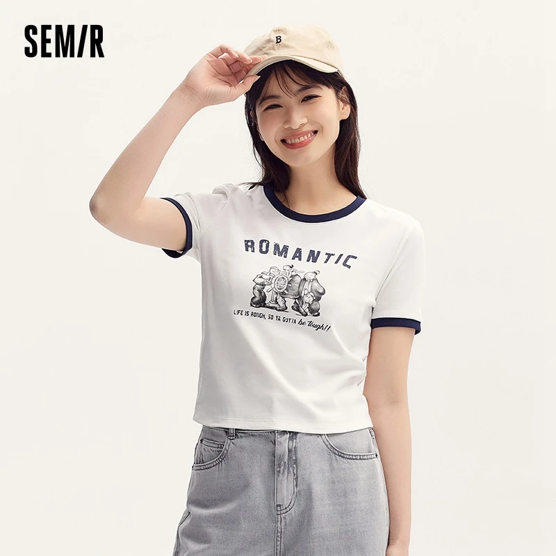 Semir Short-Sleeve T-Shirt Women 2024 Summer New Short Length Collection Cool And Slim Fit