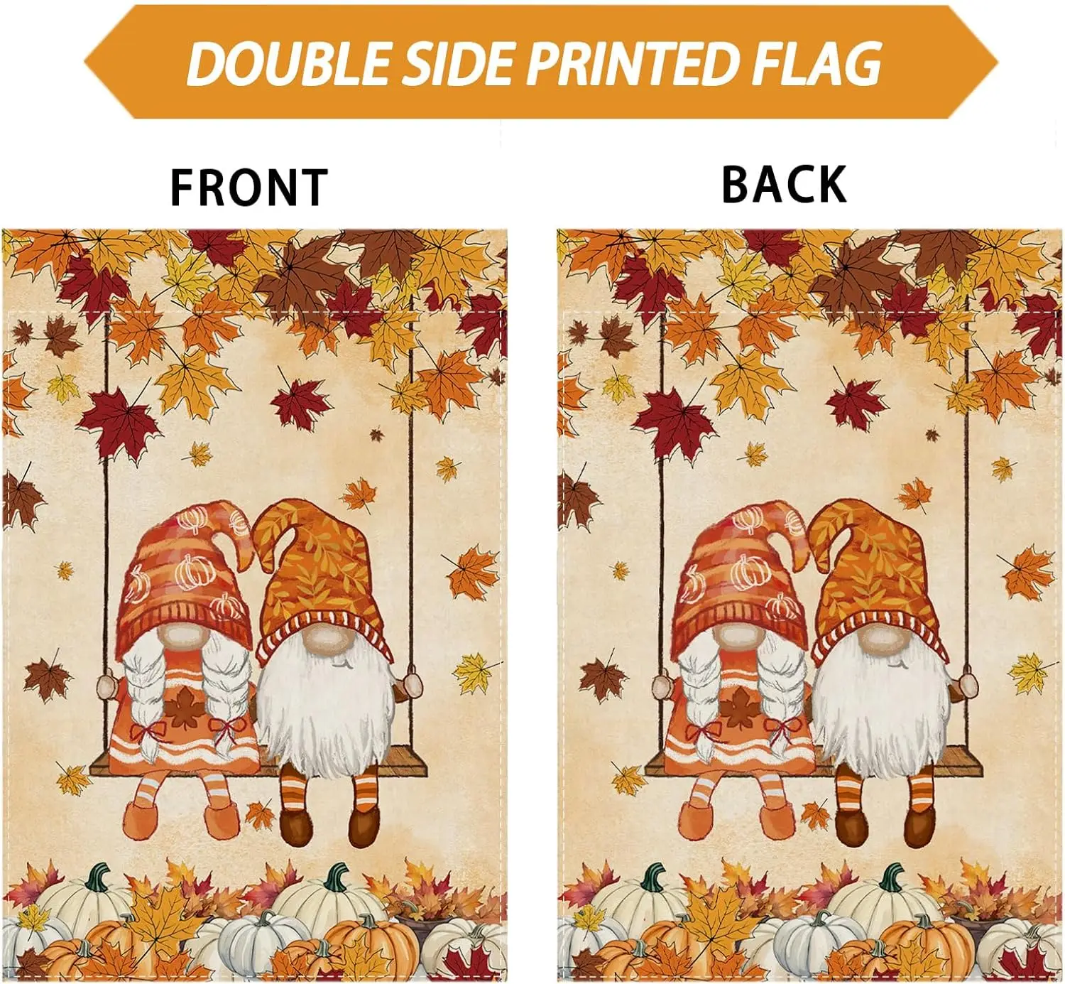 Fall Gnomes Swing Maple Leaves Pumpkins Autumn Garden Flag Yard Flag 12x18 Inch Double Sided Small Mini Yard Outdoor Outside JHH
