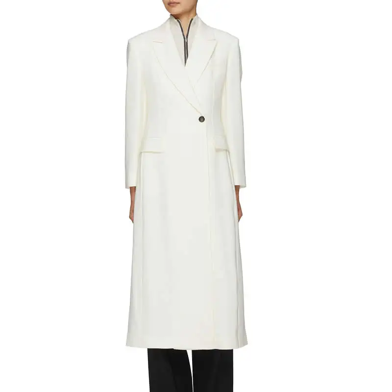 

New White Slim Trenchcoat Long Sleeve Turn-Down Collar Single Button Coat 31918