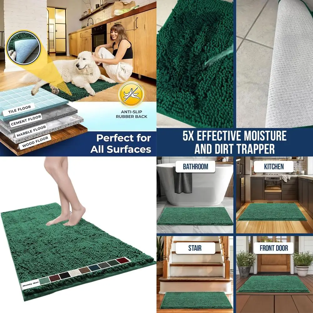 

Быстросохнущие коврики для ванной из микрофибры, нескользящие, толстые и впитывающие, XL, темно-зеленые, 59x35, для ванной комнаты и душа