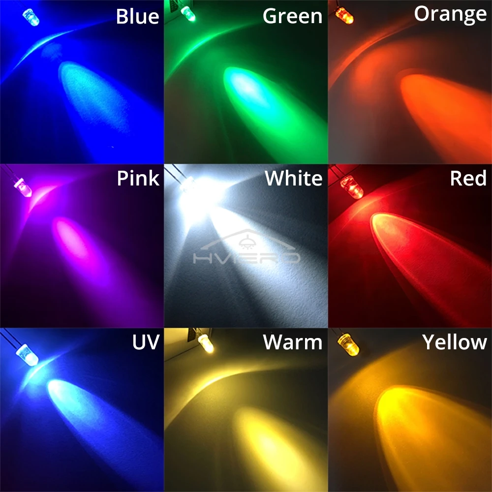 100X F5 5mm Rotondo Bianco Rosso Verde Blu Giallo Rosa Acqua Trasparente Diodo Led Super Luminoso Ligte Diodi Emettitori 6000-6500k Lampada Lampadina