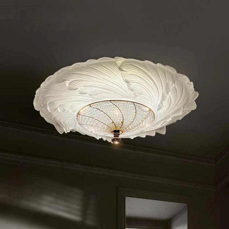 

French cream style Water wave pattern LED Glass lamp ceiling lamp lustre suitable for living room home lighting fixtures