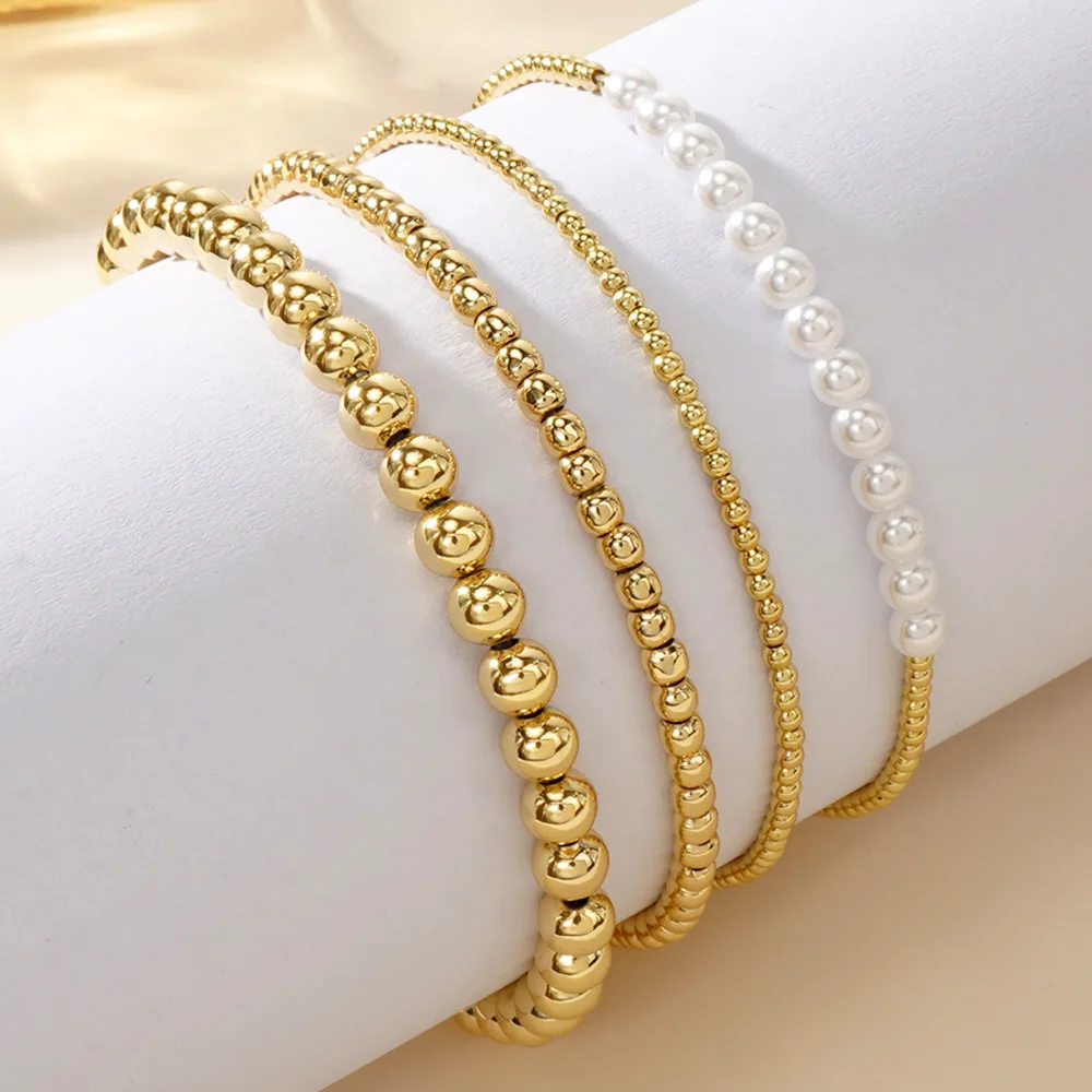 4pcs/set women\'s fashion bracelet Bohemian style jewelry imitation pearl irregular size copper bead bracelet daily gift giving