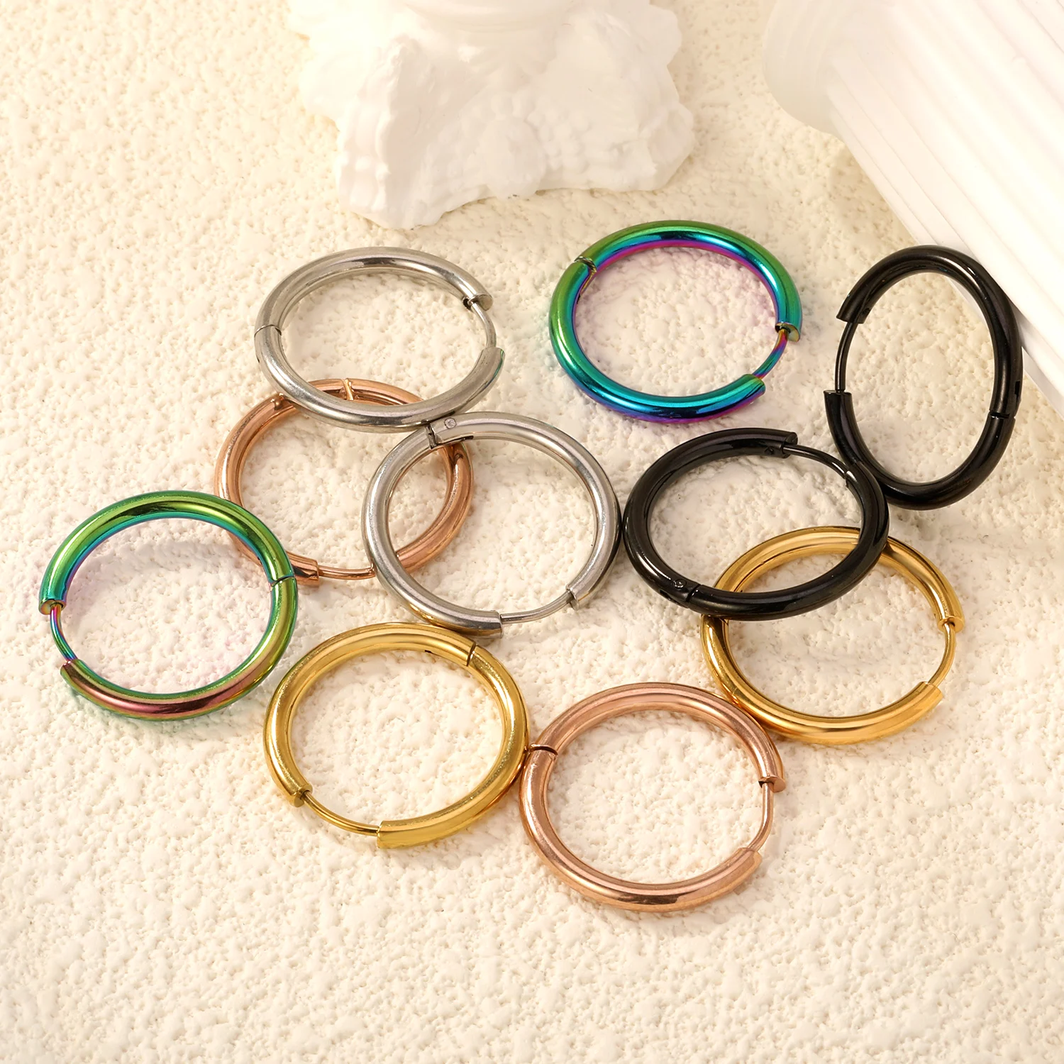 ASONSTEEL 1 Pair Hoop Earrings Anti-allergy Stainless Steel For Woman/Men Geometry Charm Minimalist Metal Trendy Punk Jewelry