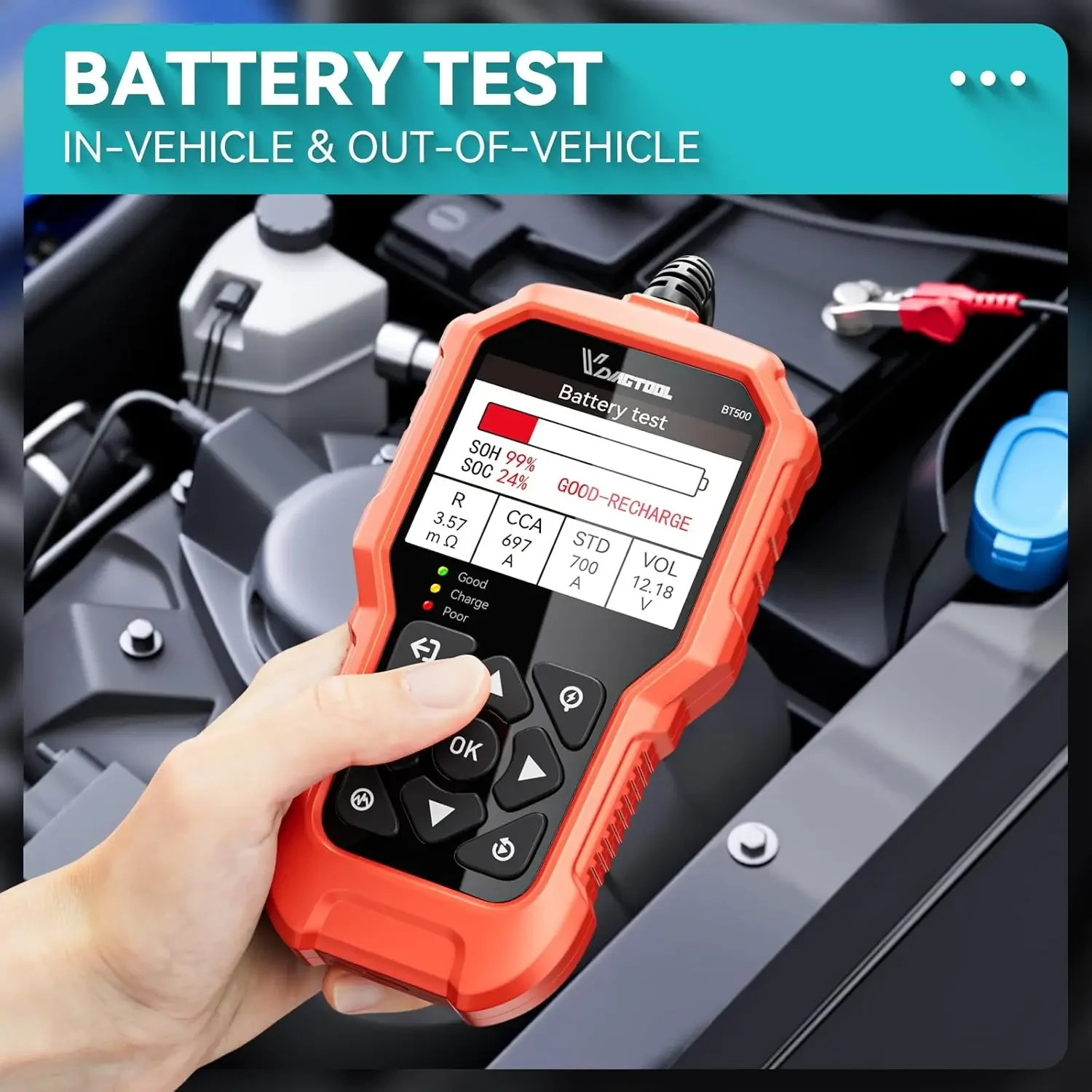 VDIAGTOOL BT500 12 فولت 24 فولت جهاز اختبار بطارية السيارة 5-3000 CCA بطارية مكثف محلل السيارات التحريك شحن أدوات الماسح الضوئي