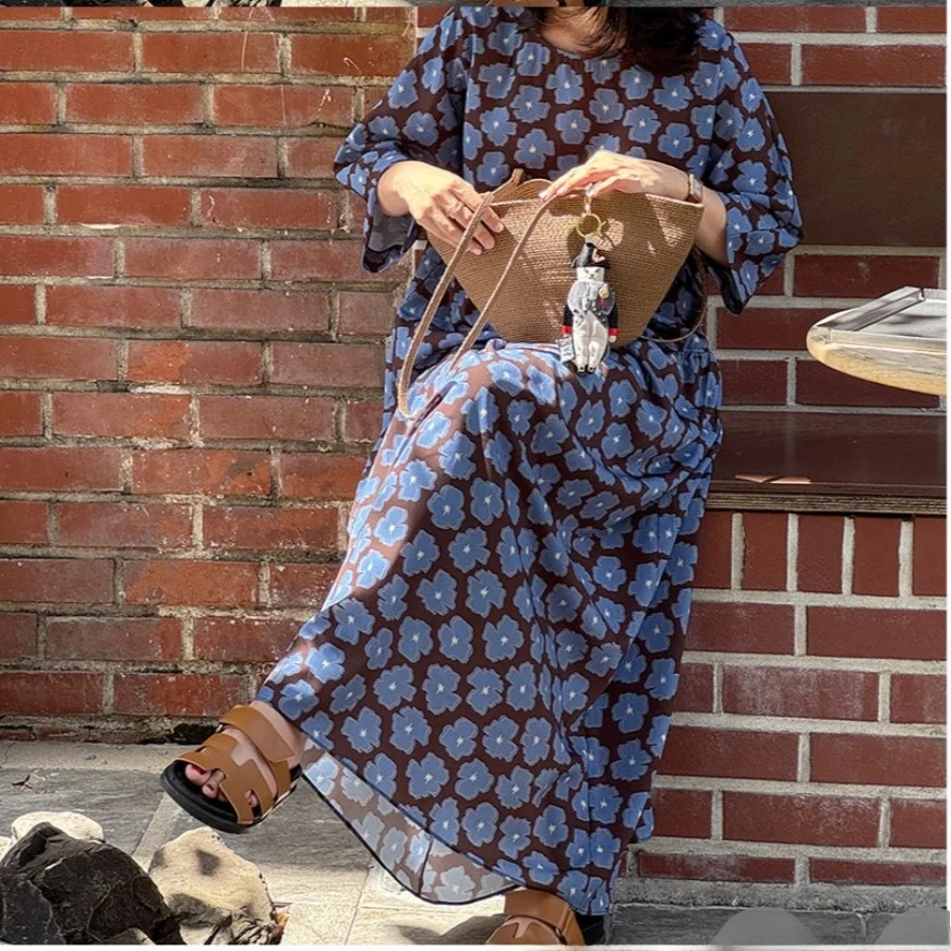 กระโปรงยาวลายดอกไม้สไตล์เกาหลีสำหรับผู้หญิง ดีไซน์หลวม แฟชั่นระดับไฮเอนด์ เหมาะสำหรับใส่ไปทำงาน