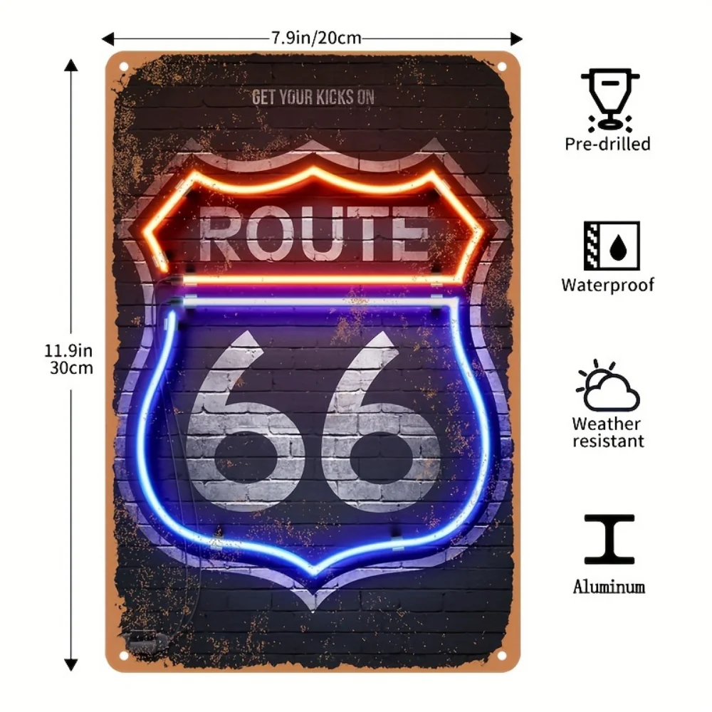 A retro Route 66 neon aluminum sign interesting Route 66 aluminum poster bar decoration restaurant decoration street decoration