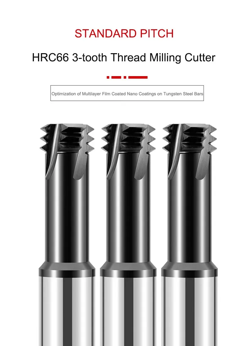 AZZKOR HRC66 Hartmetall-Gewindefräser mit 3 Zähnen, Nano-Beschichtung, CNC-Bearbeitungszentrum-Fräser M3M5M6M8 – Detail 1