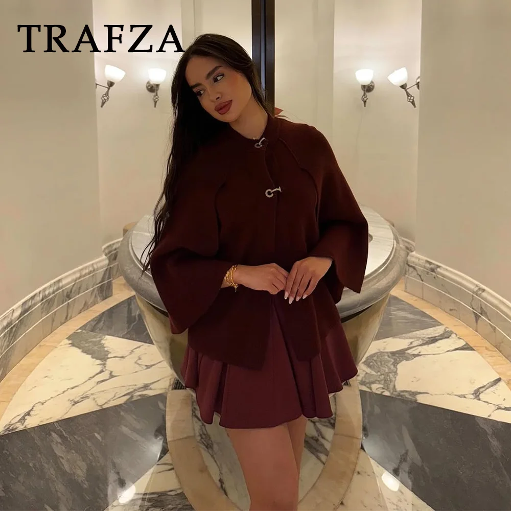 TRAFZA 2025 Spring Summer Streetwear Knitted Womens Cape Jackets Fashion Casual Solid Single Breasted O Neck Ladies Coats