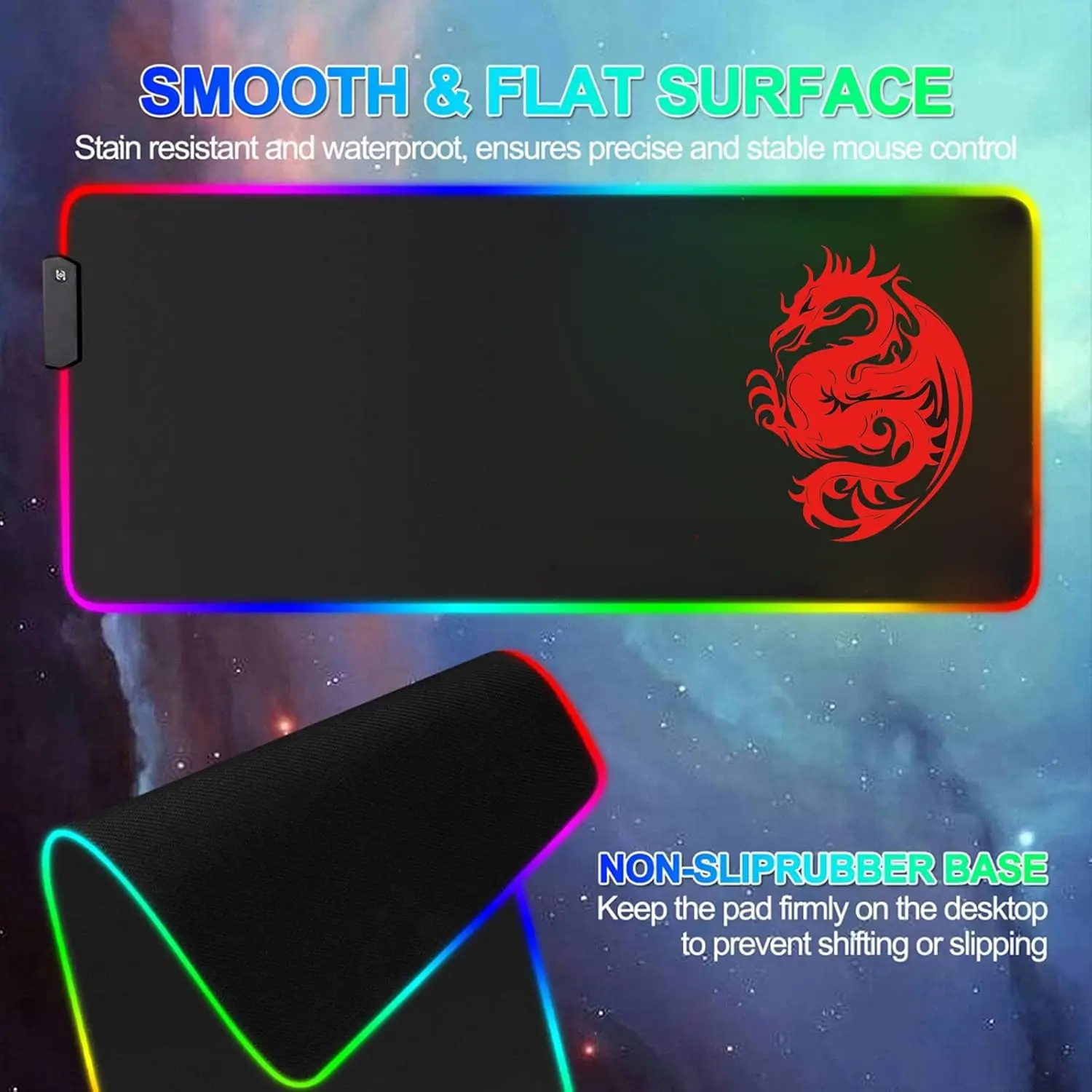 RGB Gaming Mouse Pad Large Extended Computer Keyboard Mousepad Dragon Pattern High-Performance LED Desk Mats Optimized for Gamer