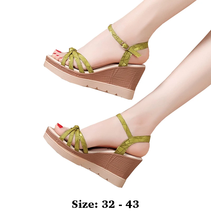 high quality wedge print sandals for women 8cm high heel 2026 summer 33 34 35 platform open toe elegant fashion shoe green beige