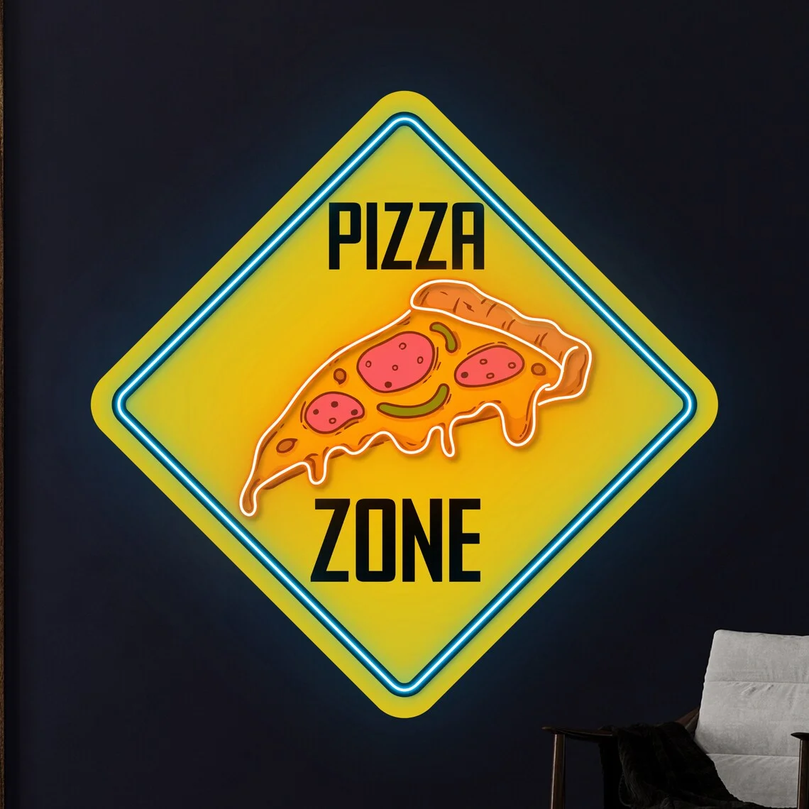 Pizza Zone Neon Sign Pizza Fast Food LED Decal Printed Acrylic Lights Food Shop Room Italian Wall Decor Restaurant Kitchen