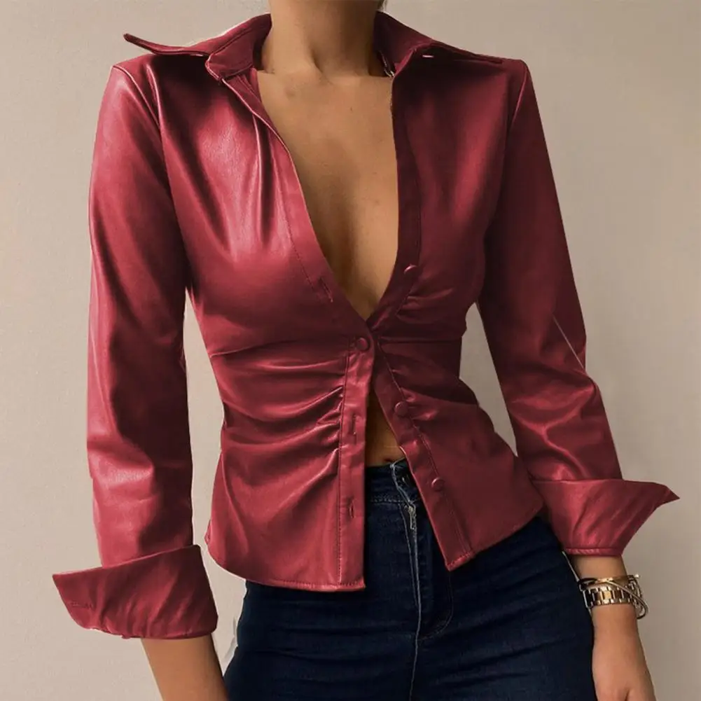 Hot！Sexy Fashion Spring Women Shirt Plaid Faux Leather Patchwork Contrast Colors Slim Single-breasted Lady Jacket for Club