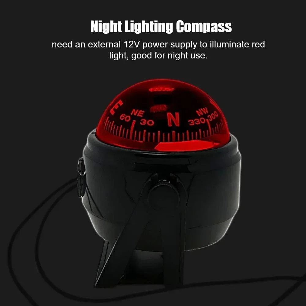 

Boat Compass Portable Dash Mount Compass Ball with Magnetic Declination Light Pivoting Dashboard for Car- Electronic Sea Compass