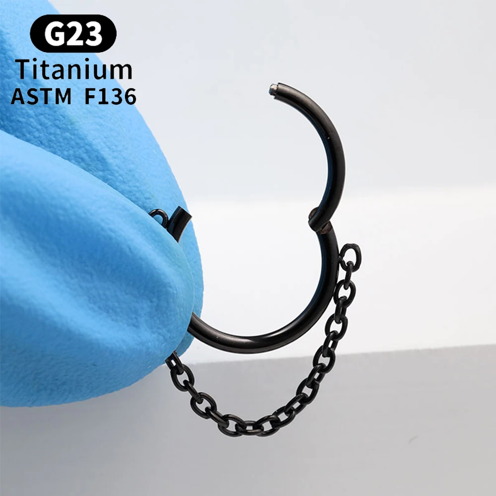 16G G23 Titanium Nose Ring Chain Piercing Body Jewelry Zircon Hoop Earring Hinge Clicker Open Diaphragm Nose Ring