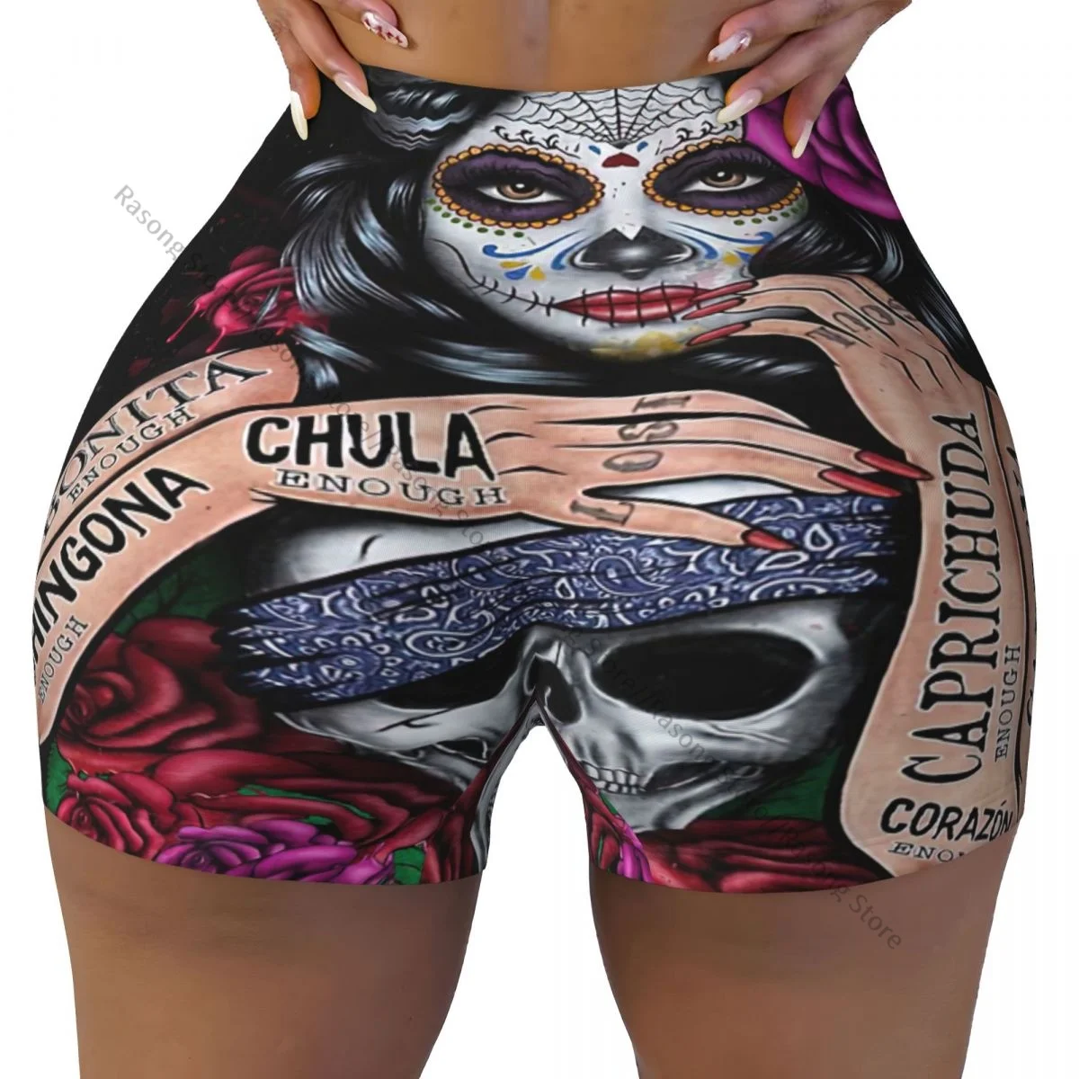 Yoga Shorts Day Of The Dead Sugar Skull Women Biker Tight Elastic Workout Sports Leggings Sportswear