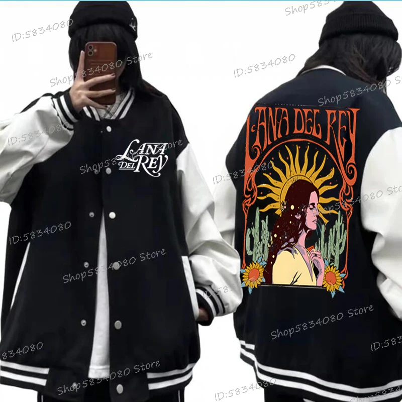 

Y2k Singer Lana Del Rey Outerwear for Women Music Album Harajuku Baseball Jackets Vintage Lana Del Rey Baseball Bomber Jacket