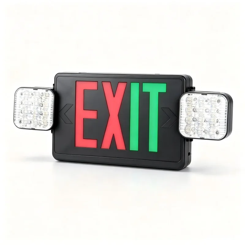 Double Headed Emergency Exit Sign with Green EXIT Square LED Safety Indicator Light
