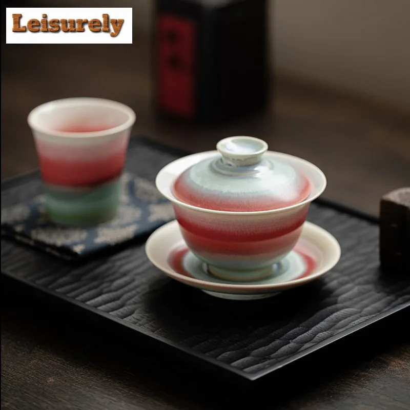 150ml Aurora Kiln Change Gaiwan Creative Red Green Glaze Sopera Cup Saucer Tea Tureen Tea Brewing Cover Bowl Cha Supplies Craft view 6