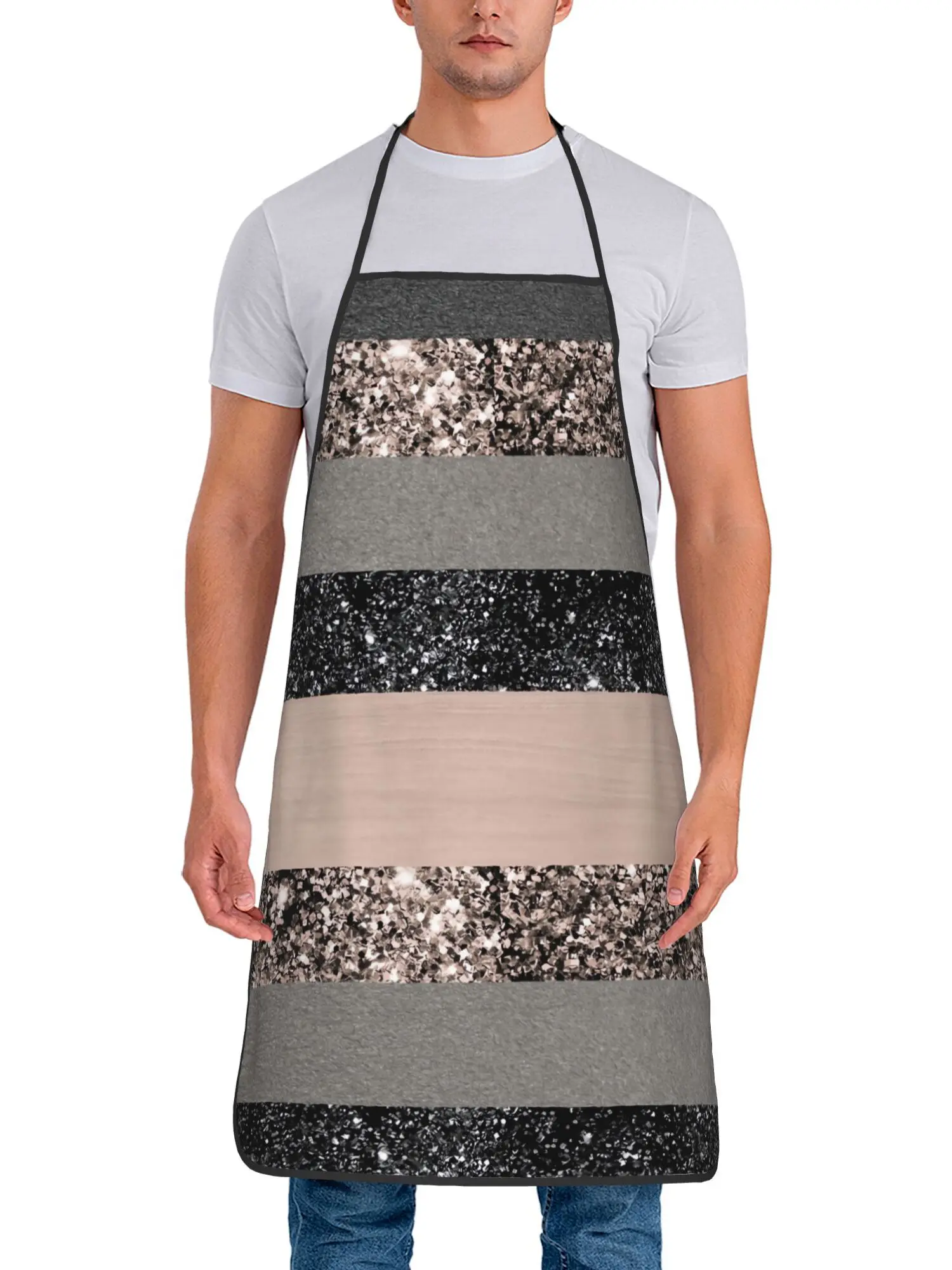 Blush Glam Stripes # 3 (Photo de l'apron non réfléchissant à paillettes) Tablier de cuisine unisexe, tablier de ménage composite, tablier de salon