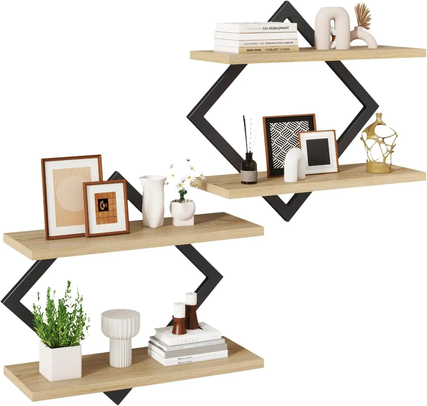 

Floating Shelves,15 Inch Wall Shelf Set of 2,Wall Mounted Shelves,2 Tier Hanging Decorative Storage Shelf for Living Ro