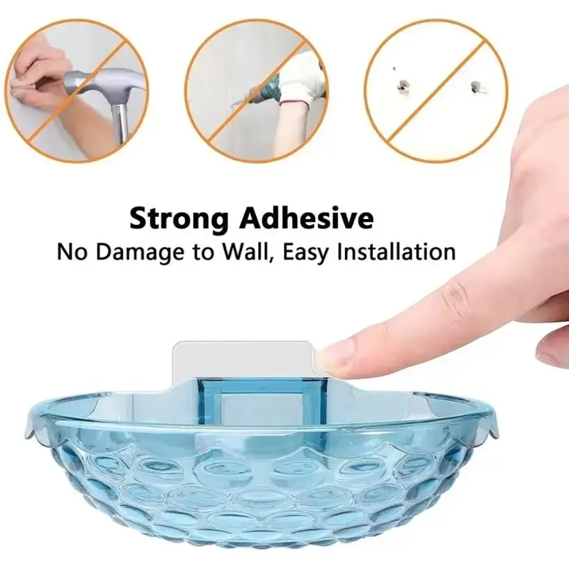 Wall Mounted Self Adhesive Transparent Acrylic Soap Holder Bathroom Accessory With Drain Feature Household Soap Dish Sponge